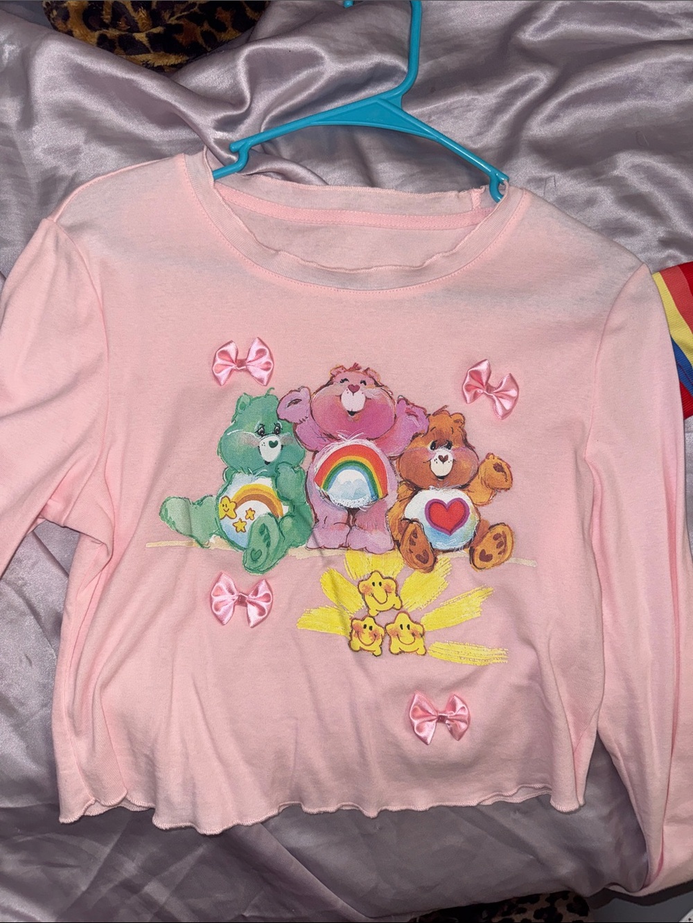 Care Bears Pink Long-Sleeve Graphic Top with Sewin Bow Detail
